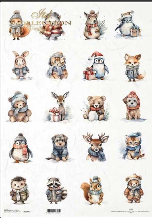 A3 ITD Little Winter Friends Multi Decoupage Paper R1144L