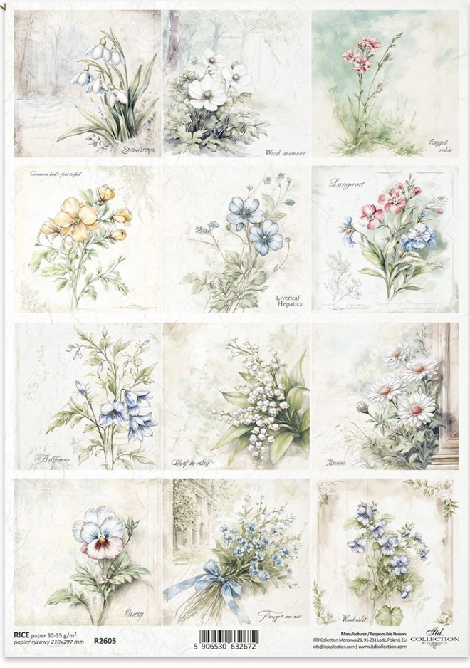 ITD  A4 Spring Wildflower Multi Rice Paper  R2605