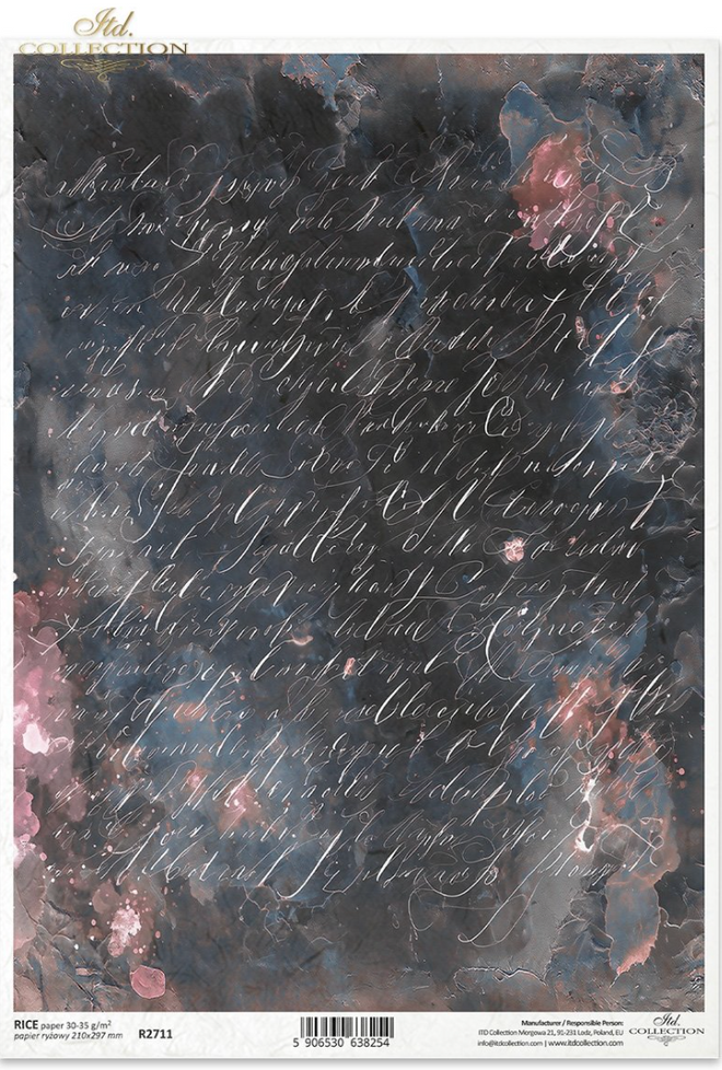 ITD  A4 Vintage Dark Watercolor Script Rice Paper R2711
