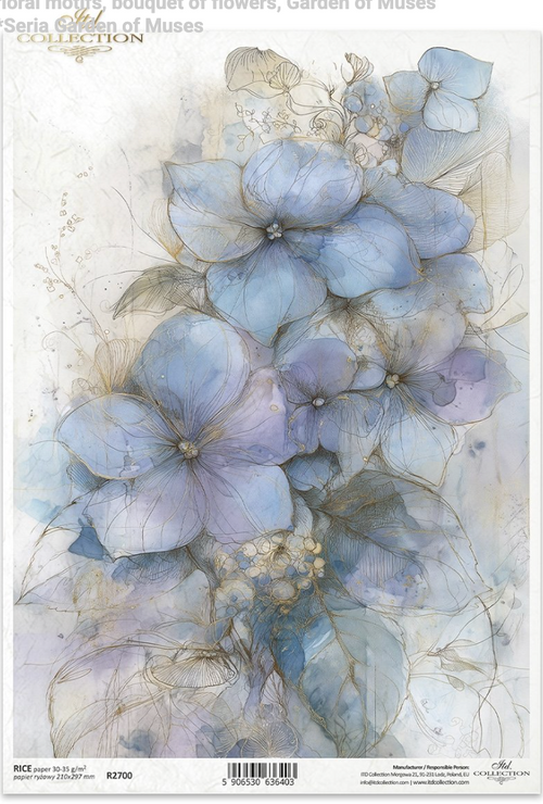 ITD  A4 Watercolor Hydrangeas Rice Paper R2700