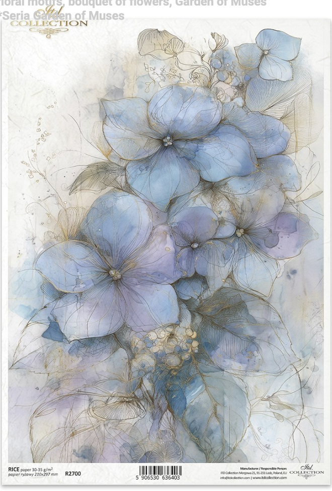 ITD  A4 Watercolor Hydrangeas Rice Paper R2700