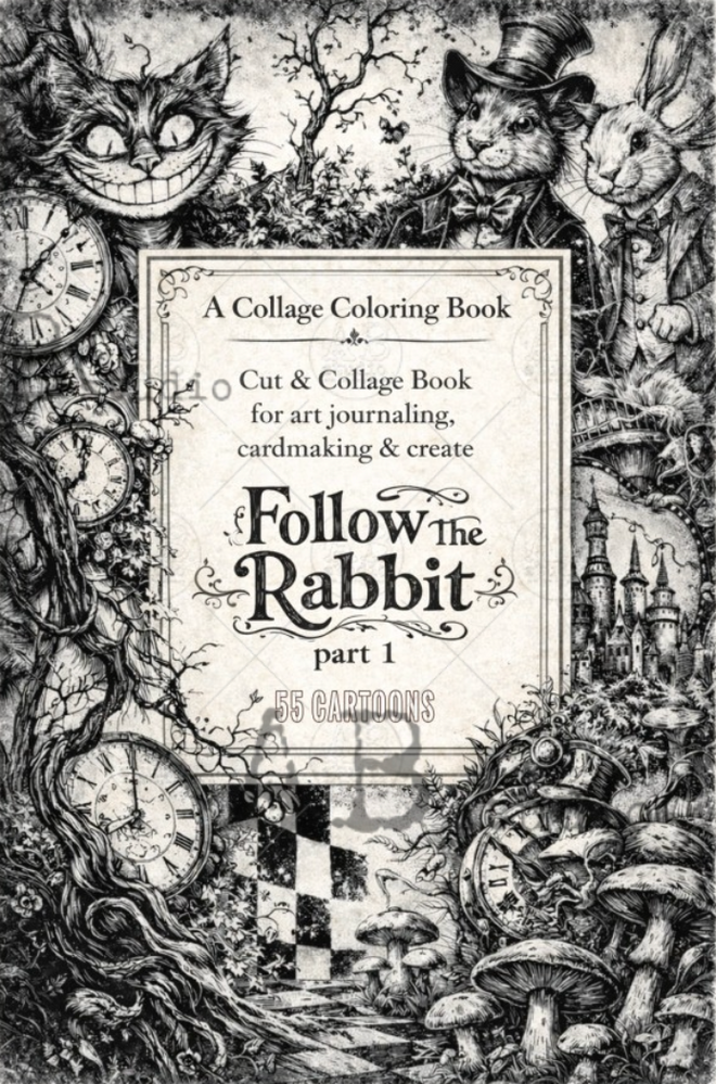 AB Studios Follow the Rabbit Cut & Collage COLORING Book  for journaling/cardmaking/ crafting