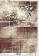 ITD  A4 Red Plaid & Winter Berries Rice Paper  R2875