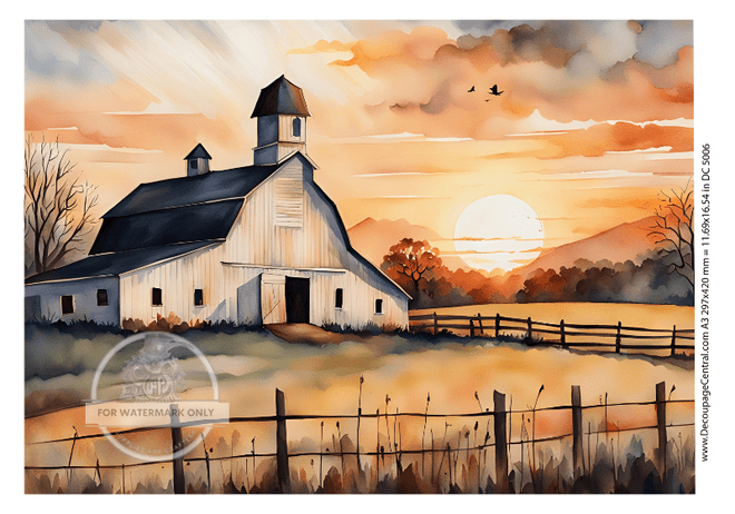 A3 Amish Barn Rice Paper DC5006 - Decoupage Central
