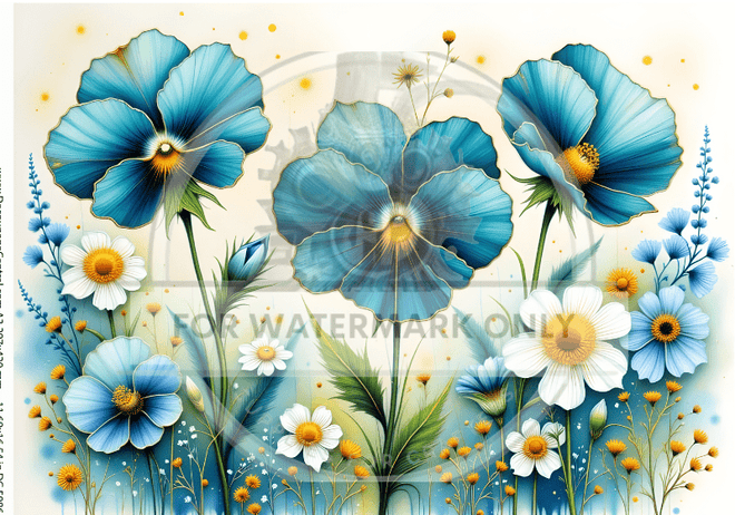 A3 Blue Bird Meadow Rice Paper DC5086 - Decoupage Central