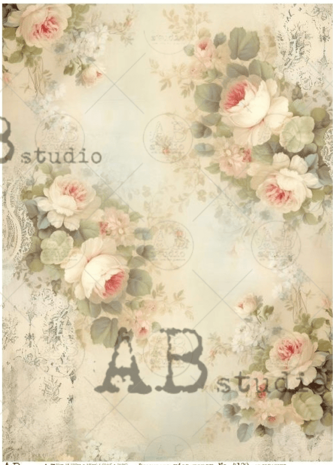 A3 Creamy Rose Rice Paper, AB Studios 4129 - Decoupage Central