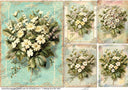 A3 Daisy Bouquet on Aqua Script Rice Paper DC5201 - Decoupage Central
