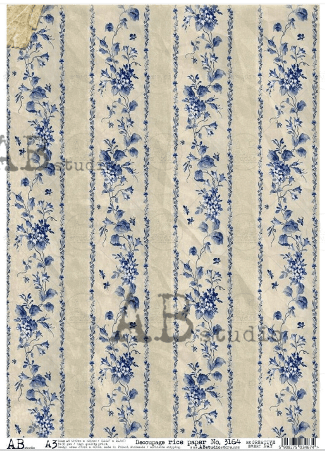 A3 Delft Blue Stripes AB Studios 3164 - Decoupage Central