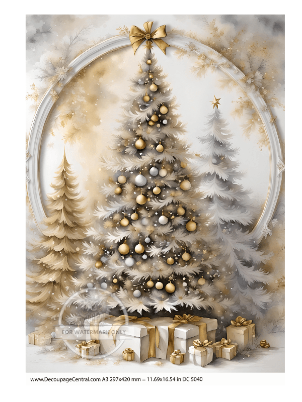 A3 Gold & Silver Christmas Tree Rice Paper DC5040 - Decoupage Central