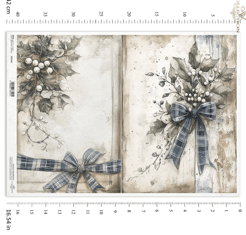 A3 ITD Blue Ribbon Holly & Mistletoe Decoupage Paper R1514L - Decoupage Central