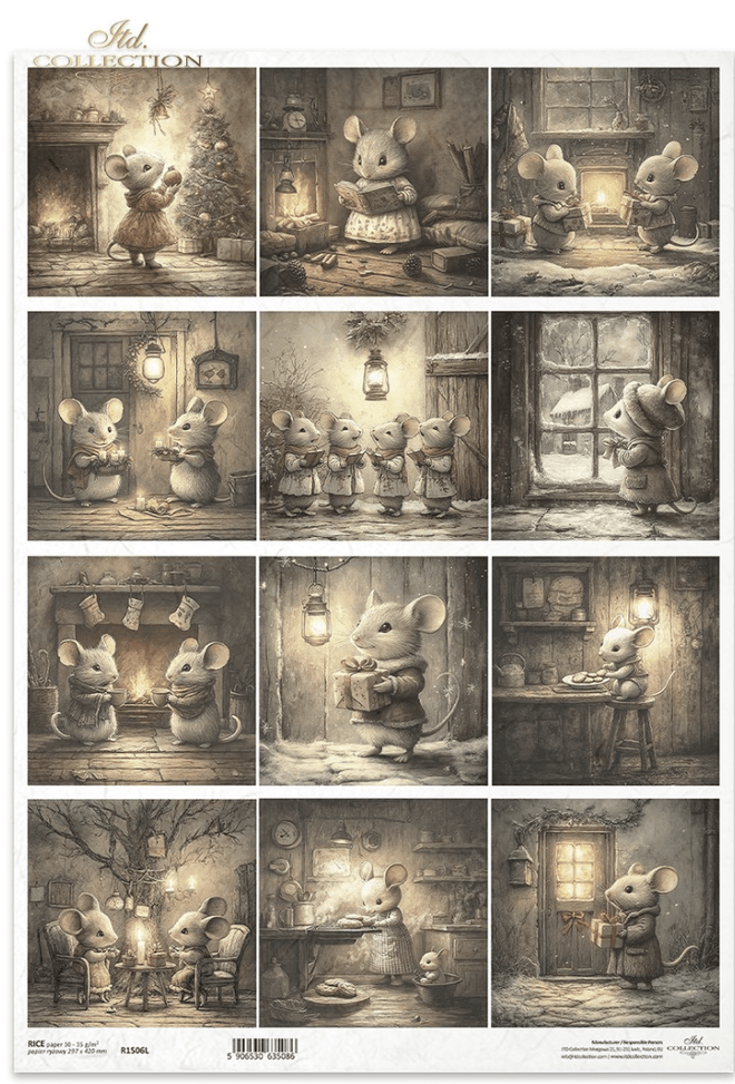 A3 ITD Christmas Mouse Collection Decoupage Paper R1506L - Decoupage Central