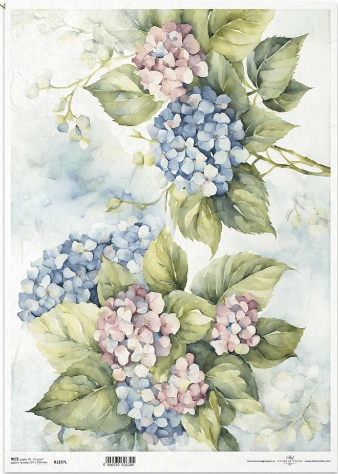 A3 ITD Hydrangea Duo Decoupage Paper R1297L - Decoupage Central