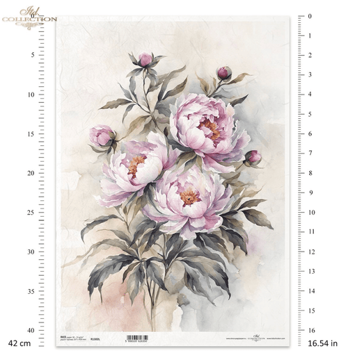 A3 ITD Large Pink Flower Decoupage Paper R1302L - Decoupage Central