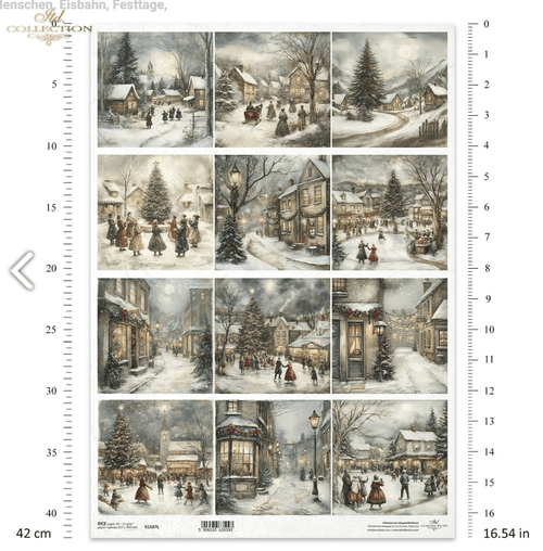 A3 ITD Large Yule Tide Village Decoupage Paper R1507L - Decoupage Central