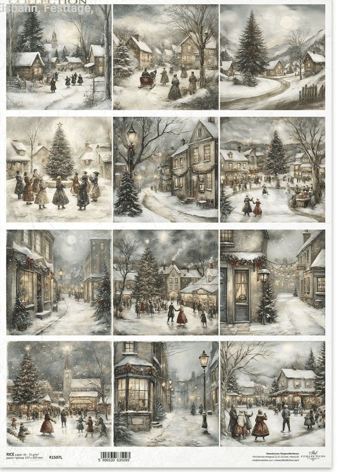 A3 ITD Large Yule Tide Village Decoupage Paper R1507L - Decoupage Central
