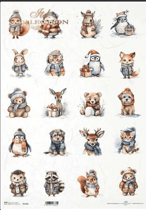 A3 ITD Little Winter Friends Multi Decoupage Paper R1144L - Decoupage Central