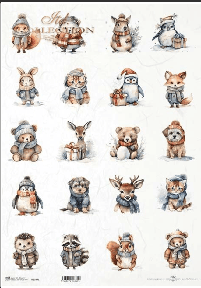 A3 ITD Little Winter Friends Multi Decoupage Paper R1144L - Decoupage Central