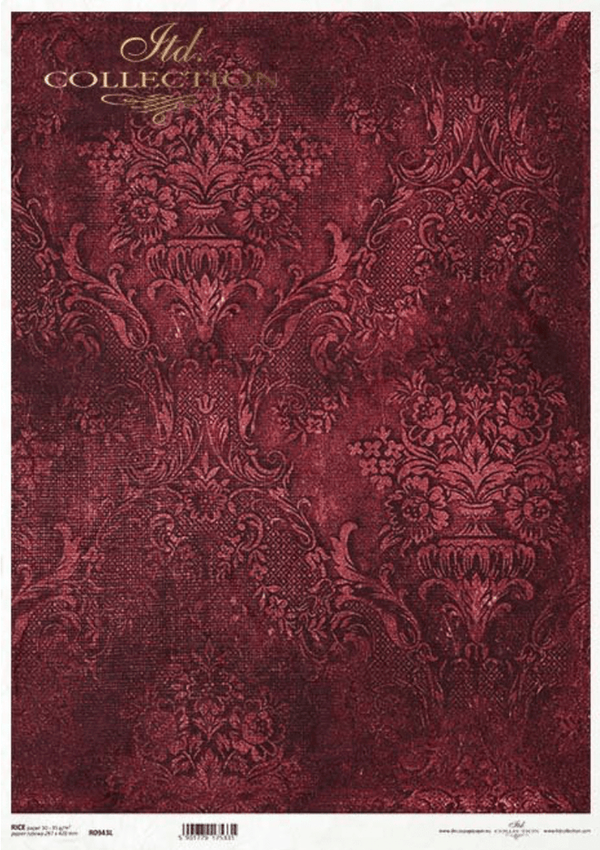 A3 ITD Maroon Damask Background Decoupage Paper R0943L - Decoupage Central