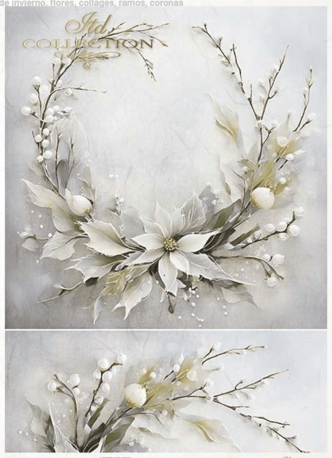 A3 ITD Poinsettia White Wreath Decoupage Paper R1171L - Decoupage Central