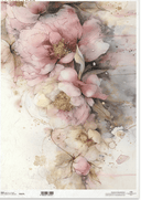 A3 ITD R1527L Blush Peony Ink & Gold Decoupage Paper - Decoupage Central