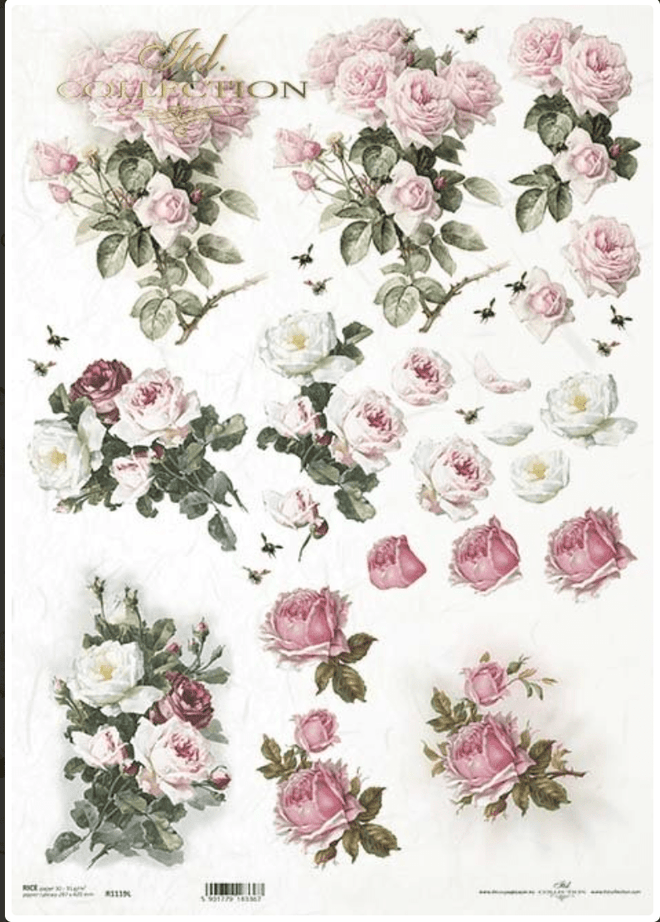 A3 ITD Vintage Roses Decoupage Paper R1119L - Decoupage Central