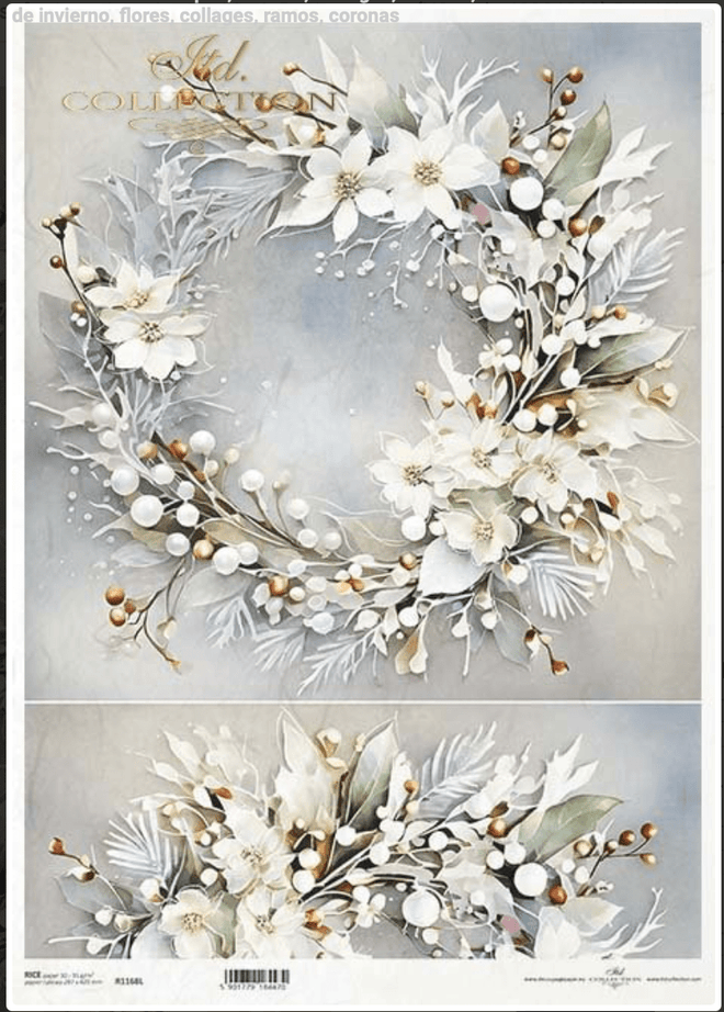 A3 ITD Winter Poinsettia White Decoupage Paper R1168L - Decoupage Central