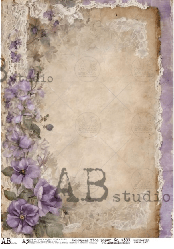 A3 Lace & Flowers Background Rice Paper, AB Studios 4389 - Decoupage Central