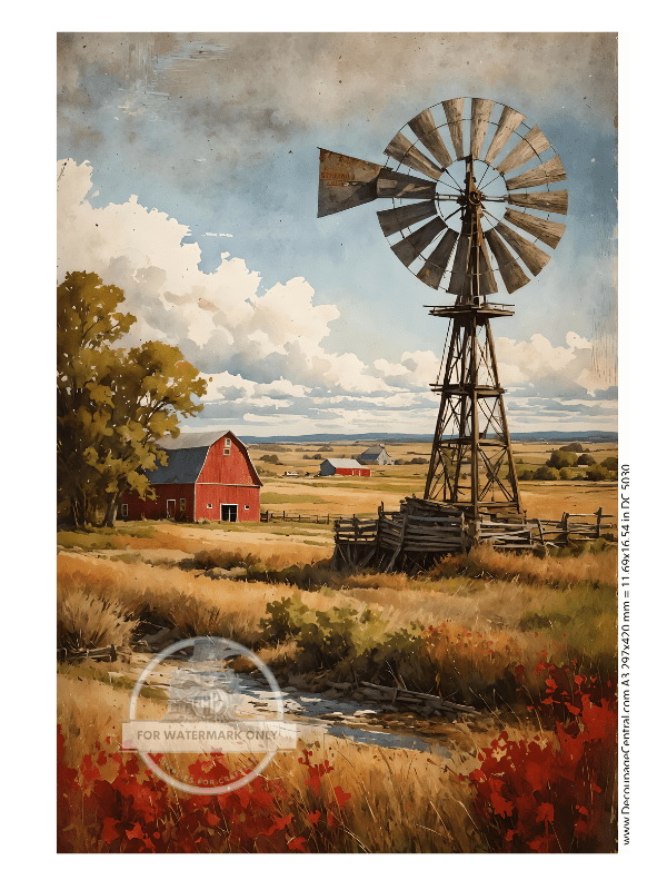A3 Nebraska Farm Rice Paper DC5030 - Decoupage Central