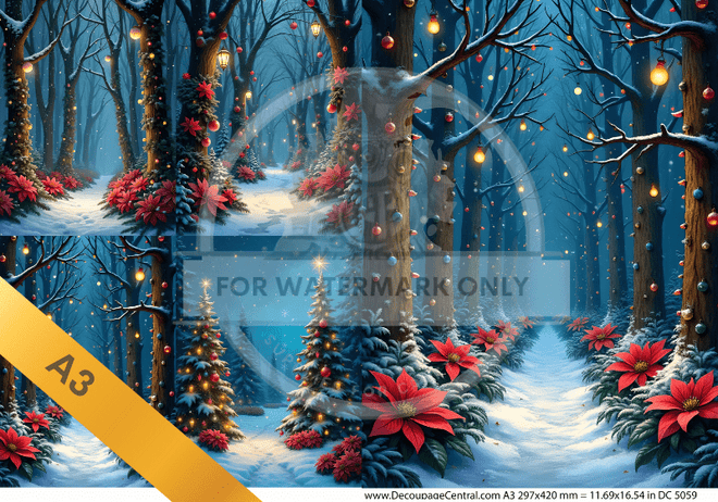 A3 Poinsettia Forest Rice Paper DC5059 - Decoupage Central