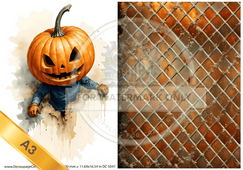 A3 Pumpkinhead - One Sheet with two Complimentary Designs Rice Paper DC5047 - Decoupage Central