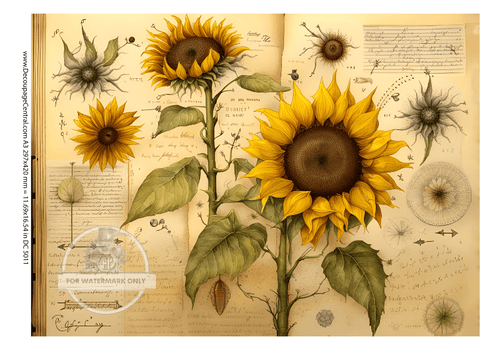 A3 Sunflower Botanical Rice Paper DC5011 - Decoupage Central