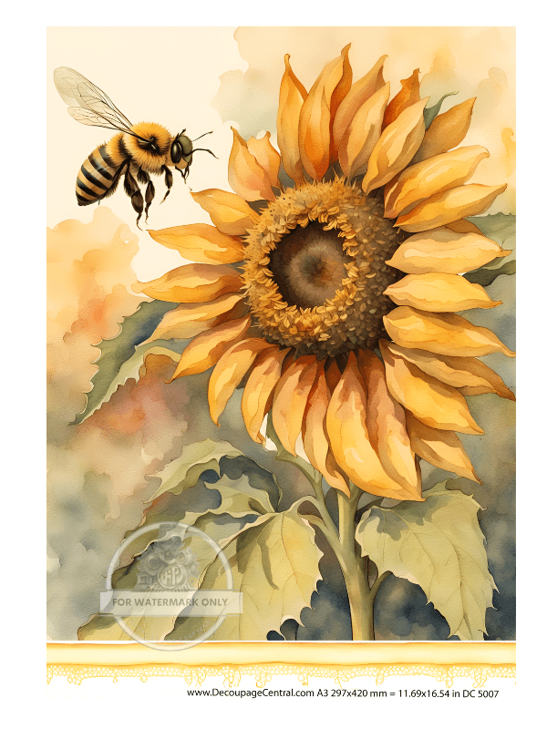 A3 Sunflower with Bee Rice Paper DC5007 - Decoupage Central