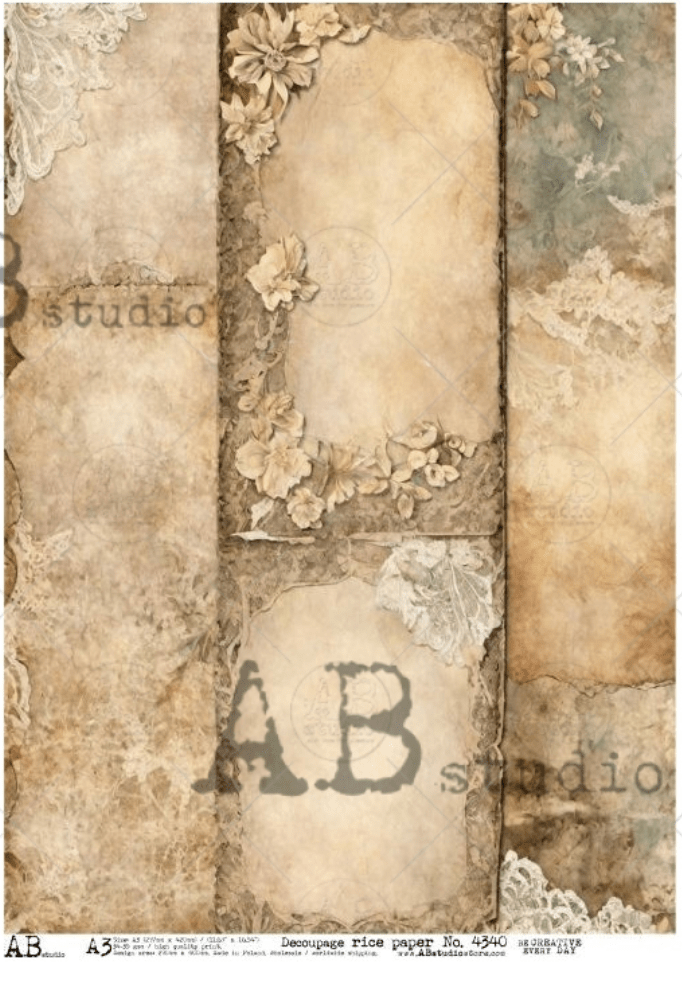 A3 Tattered Lace Background Rice Paper, AB Studios 4340 – Decoupage Central