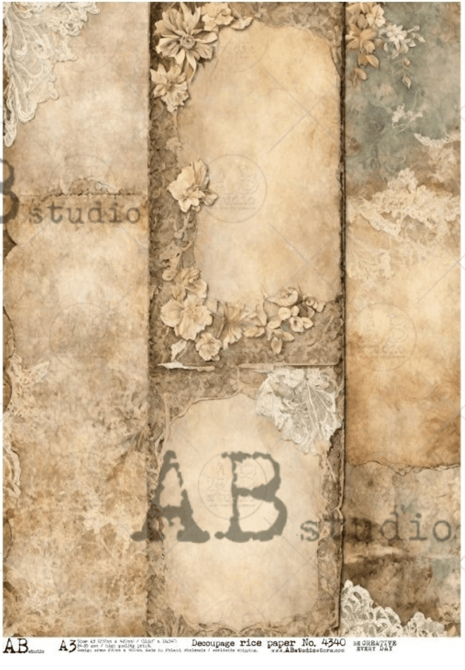 A3 Tattered Lace Background Rice Paper, AB Studios 4340 - Decoupage Central