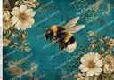 A3 Teal Bumblebee Bloom Rice Paper DC5208 - Decoupage Central