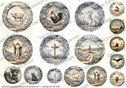 A3 The Old Porcelain Collection Rice Paper DC5206 - Decoupage Central