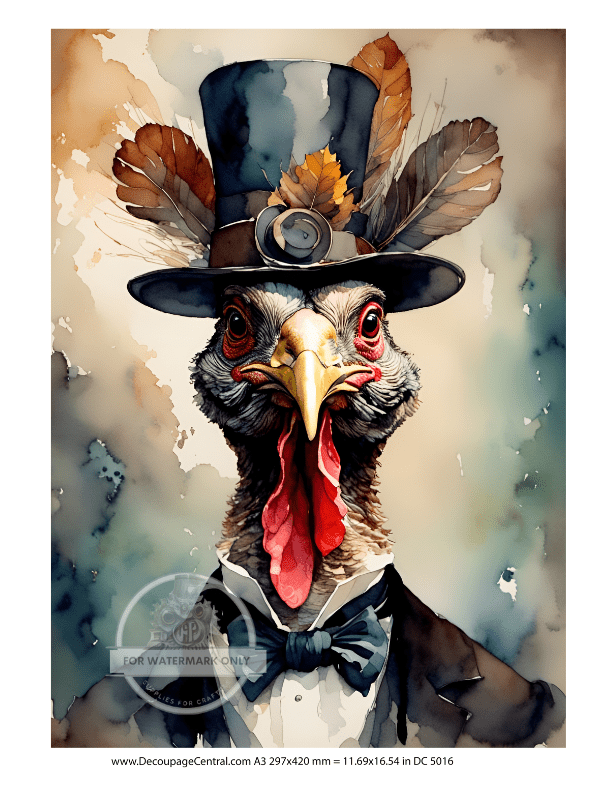 A3 Top Hat Turkey Rice Paper DC5016 - Decoupage Central
