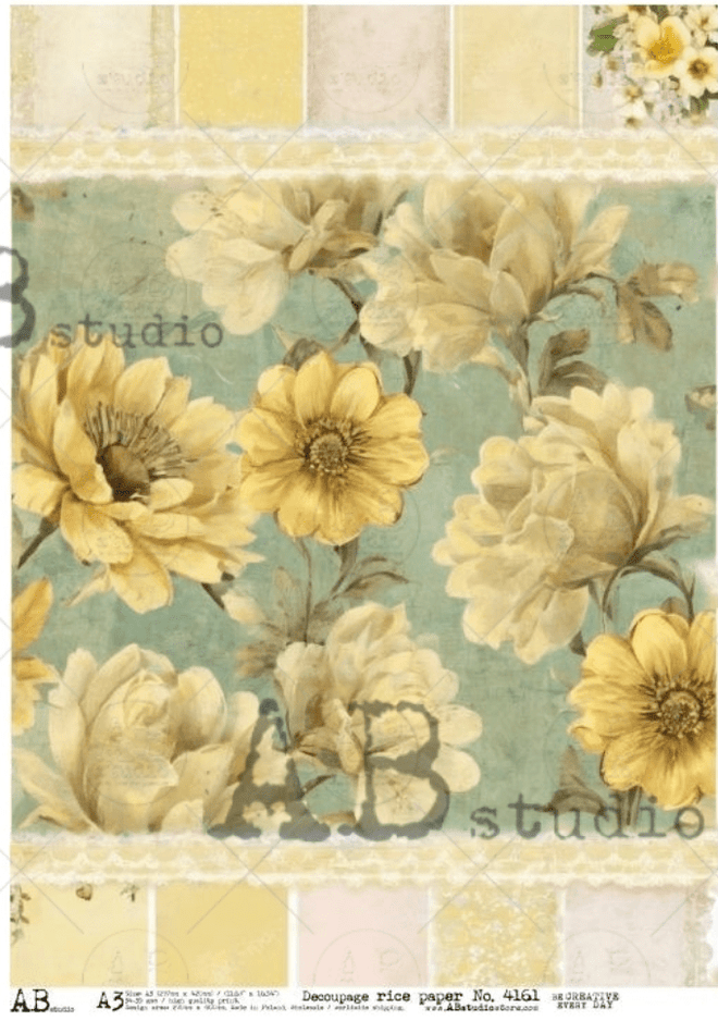 A3 Vintage Summer Floral Multi Rice Paper, AB Studios 4161 - Decoupage Central