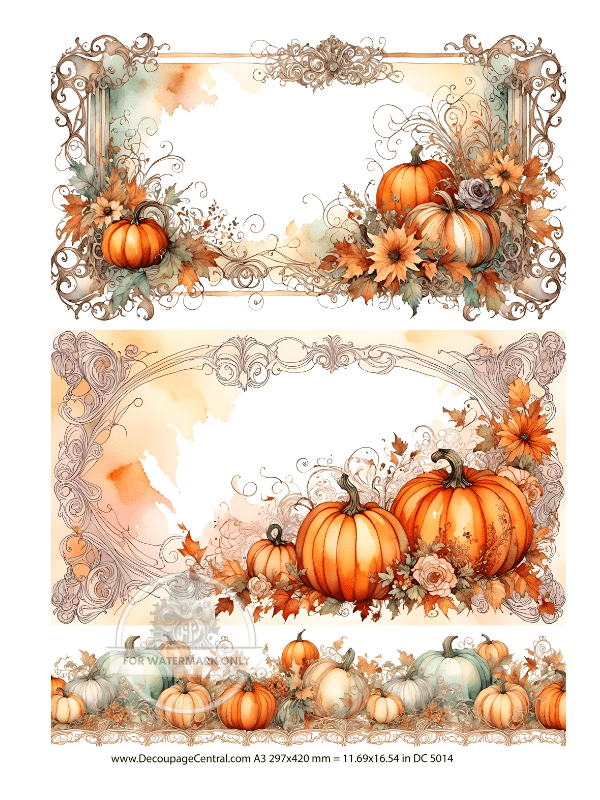 A3 Watercolor Pumpkin Trio Paper DC5014 - Decoupage Central