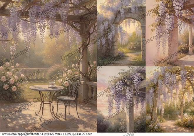 A3 Wisteria Garden Terrace Rice Paper DC5207 - Decoupage Central