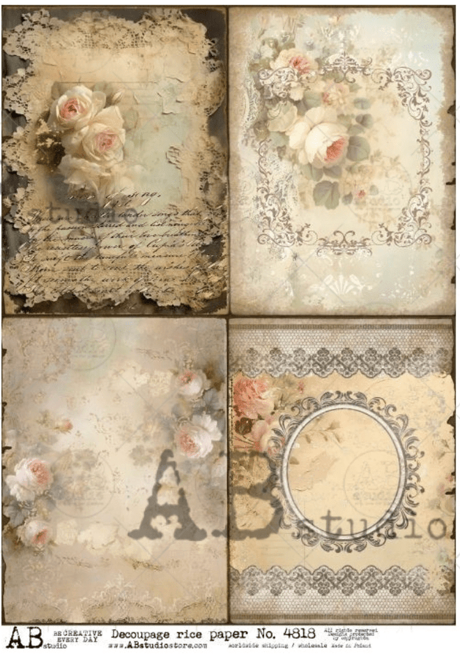 A4 4 Squares of Beauty Rice Paper 4818 - Decoupage Central