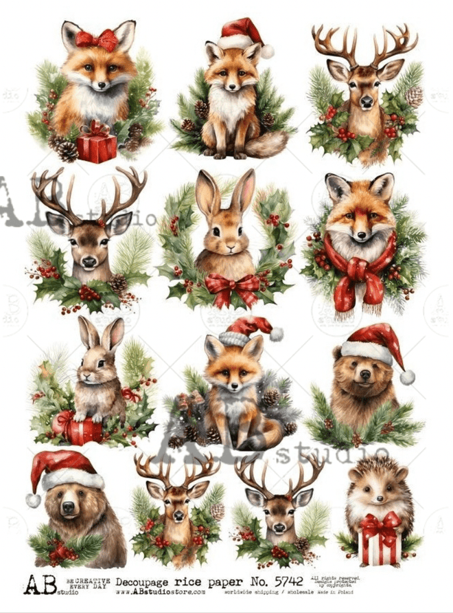 A4 AB Christmas Animals Rice Paper 5742 - Decoupage Central