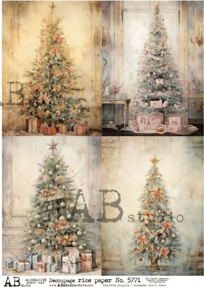A4 AB Christmas Tree Quad Rice Paper 5771 - Decoupage Central