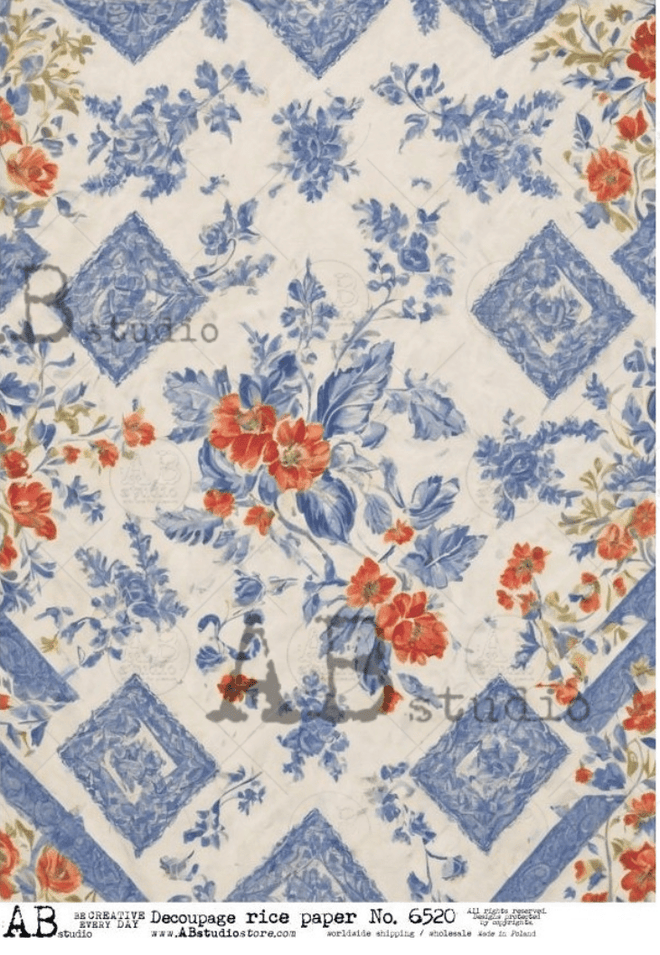 A4 AB Italian Tile Decoupage Rice Paper, 6520 - Decoupage Central