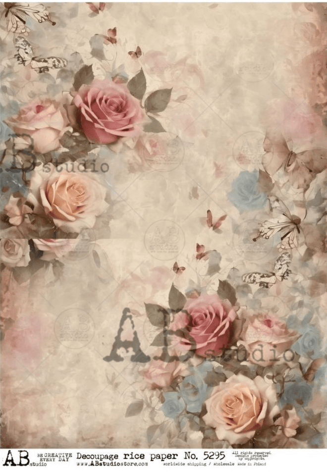 A4 AB Rose Wall Paper Rice Paper 5295 - Decoupage Central