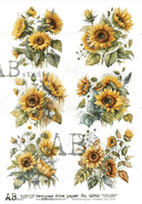 A4 AB Small Sunflower Multi Decoupage Rice Paper, 6548 - Decoupage Central