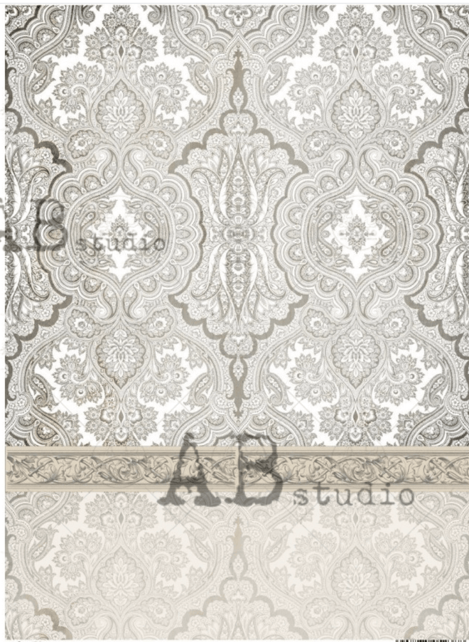 A4 AB Smokey Damask Rice Paper 1325 - Decoupage Central