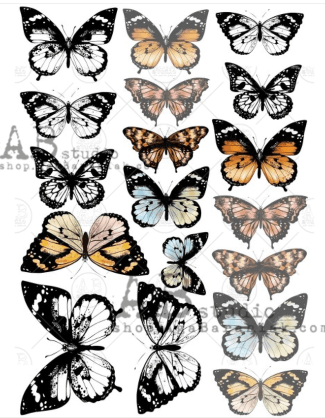 A4 AB Studios Butterflies Rice Paper 0622 - Decoupage Central