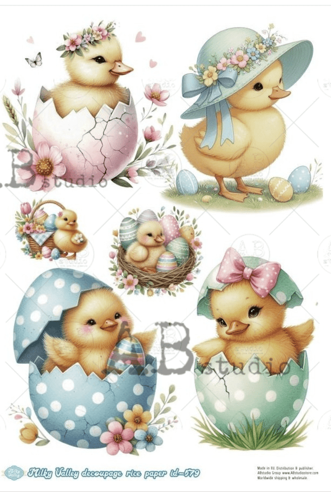 A4 Adorable Chics in Eggs Multis Milky Valley ID 579 - Decoupage Central