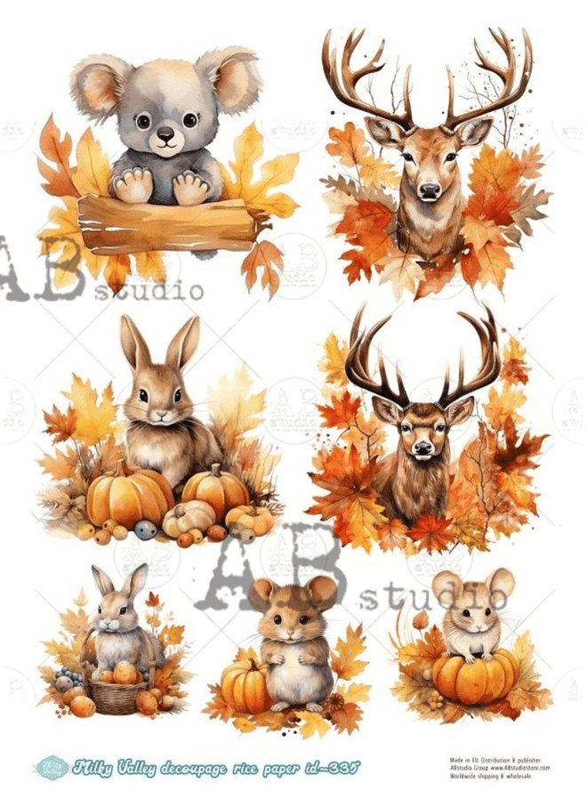 A4 Adorable Fall Animals Decoupage Paper Milky Valley ID335 - Decoupage Central
